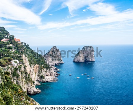 Faraglioni isles view at Capri, Italy.