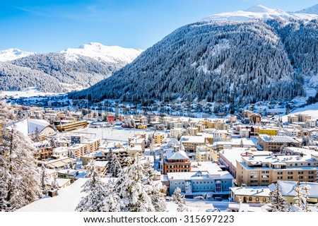 Scenery of famous ice skating in  winter resort Davos, Switzerland.