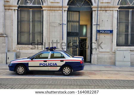 Lisbon, Portugal - November 14: Police Car At The Department Psp Building In Lisbon City On November 14, 2013. Public Security Police, Abbreviated As Psp, Is The National Portuguese Police Force.
