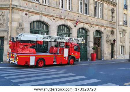 Paris, France - May 7: Fire Track On The Street Of Paris Downtown On May 7, 2011. Paris Is The Most Famous And The Largest City In Europe.