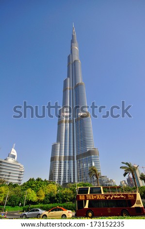 DUBAI, UAE - JUNE 11: Burj Dubai, the tallest building in the world in Dubai downtown on June 11, 2012. Dubai is a city in the United Arab Emirates, located within the emirate of the same name
