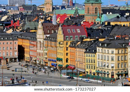 STOCKHOLM, SWEDEN - MARCH 16: People on one of the largest square of Stockholm downtown on March 16, 2013. Stockholm is a capital and the largest city of Sweden.