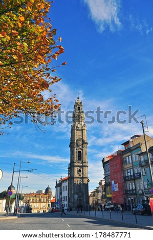 PORTO, PORTUGAL - NOVEMBER 26: Bell tower in Porto historical centre on November 26, 2013. Porto is one of the oldest European centers and the second largest city of Portugal.