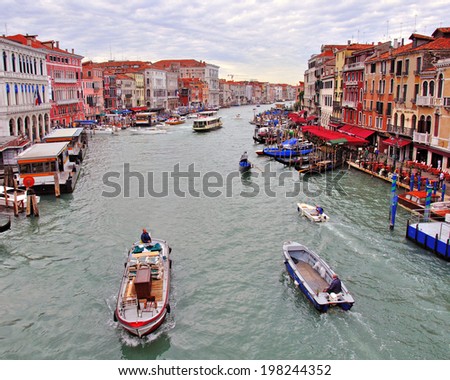 VENICE, ITALY - SEPTEMBER 28: Goes goes by the Grand Canal of Venice on September 28, 2012. Venice is a city in northeastern Italy sited on a group of 118 small islands.