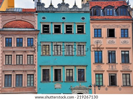 Facade of houses in Warsaw old town