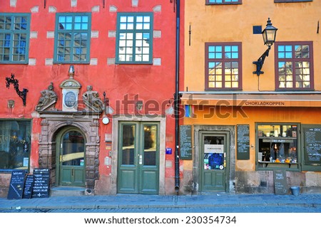STOCKHOLM, SWEDEN - MARCH 16: View of colorful houses on central square of Stockholm on March 16, 2013. Stockholm is the most populous city in Sweden and on the Scandinavian peninsula.