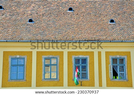 Roof and windows in House, Budapest, Hungary
