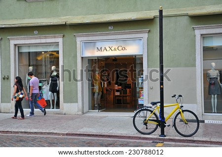 TRENTO, ITALY - JULY 23: Facade of Max &Co flagship store in Trento, Italy on July 23, 2014. Max&Co is a global fashion brand founded in Italy.