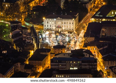 Night view of the city of Trento decked out for Christma. Italia