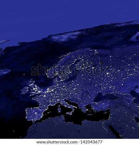 This Image Of Europe City Lights Was Created With Data From The Defense Meteorological Satellite Program (Dmsp) Operational Linescan System (Ols). N.A.S.A. Image Edited