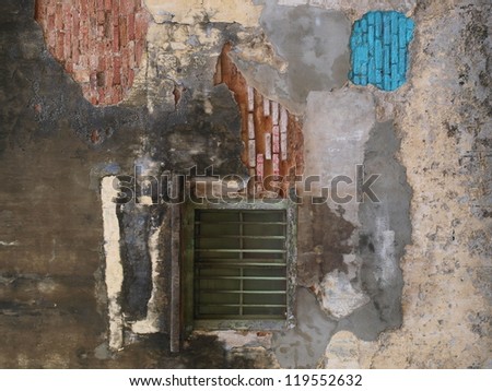 old and broken brick in heritage houses in Penang-Malaysia