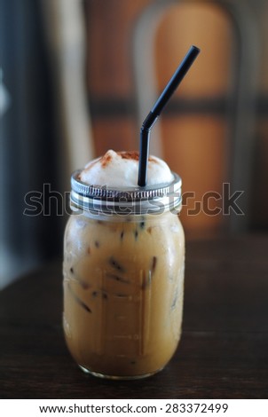 vintage tone cappuccino iced milk wallpaper background coffee glass table drink cold ice food