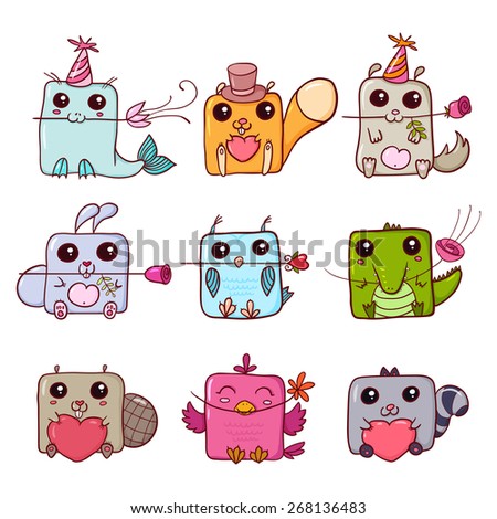 Set Of Cute Cartoon Animals Stock Vector Illustration 268136483