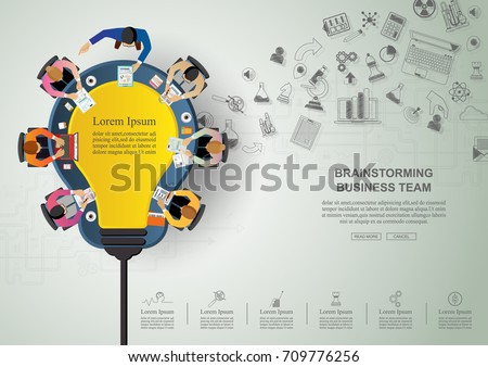Business meeting and brainstorming. Idea and business concept  for teamwork. \
 Vector illustration infographic template with people, team, light bulb and icon.
