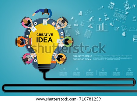 Business meeting and brainstorming. Idea and business concept  for teamwork. \
 Vector illustration infographic template with people, team, light bulb and icon.