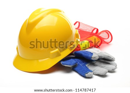 Safety gear kit isolated on white.