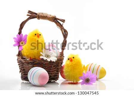 Easter decoration with chick and eggs.