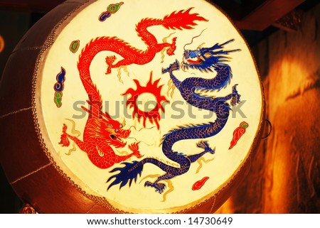 dragon image on a large drum in the temple of heaven in Beijing