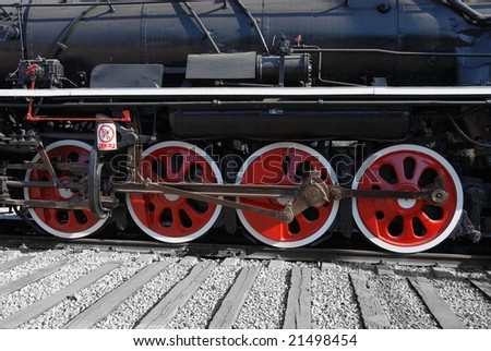 close up old steam engine train