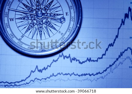 Compass over financial graph (toned blue) ,concept.
