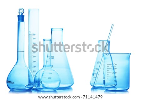 Research lab assorted glassware equipment isolated Research lab assorted glassware equipment isolated