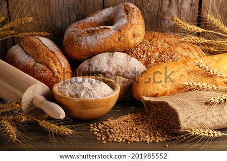 Bread with wheat grains