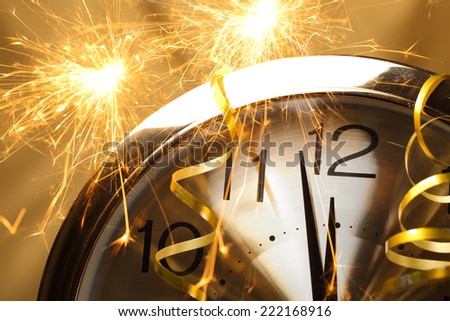 New year clock with fireworks New year clock with fireworks