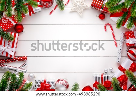 Christmas decoration on white wooden board