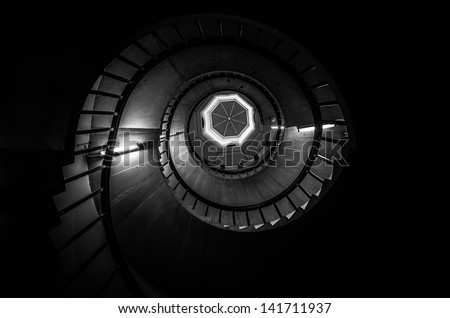 Spiral staircase in the dormitory Kings College, University of Cambridge. Great Britain