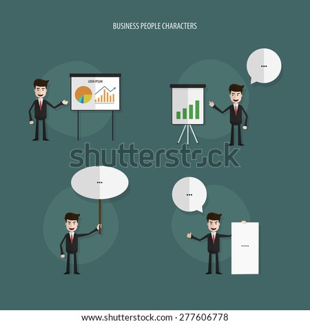 Set of Business People with Speech Bubbles,Business people with chart,Vector EPS10.