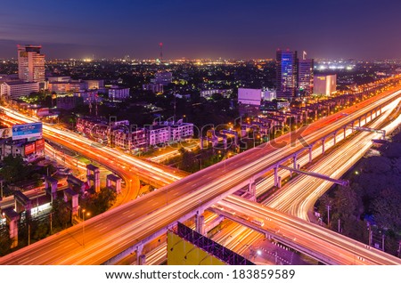 Cityscape at night time in Bangkok.-Wipawadee roads night time.