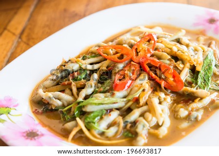 Fried clams spicy food of Thailand.