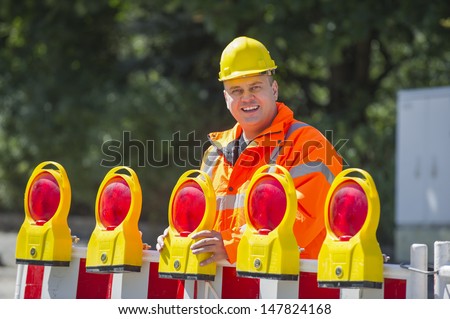 Workers checked the Construction Barrier