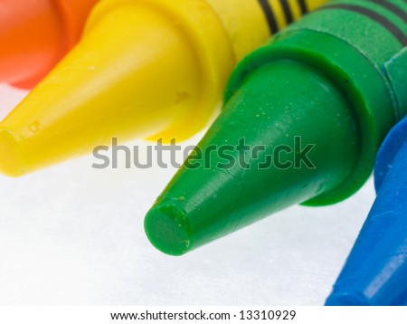 Many colored childrens wax crayons