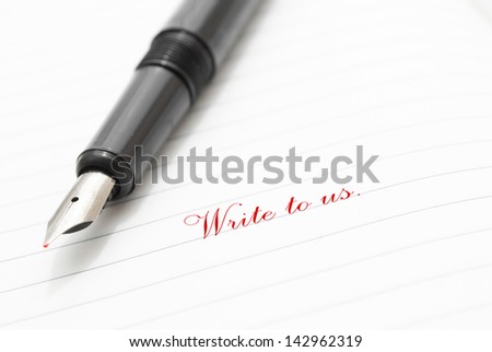 ink pen and write to us written in red on a lined paper