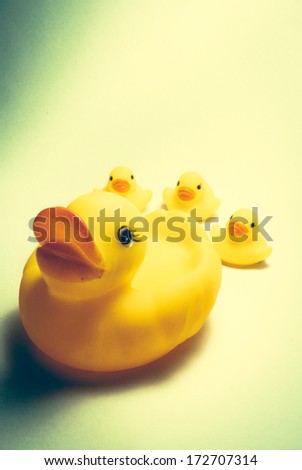 image of duck and ducklings on an dull background