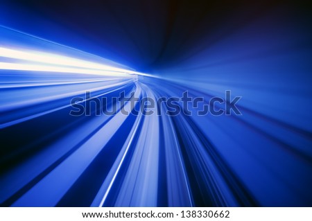 Blue abstract blurred speed motion view in tunnel  of city urban train
