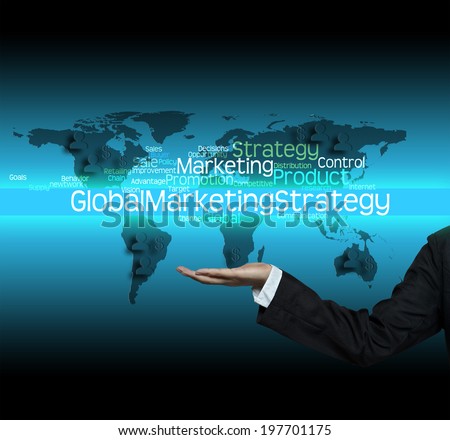 GlobaL Marketing Strategy concept - hand hold Business Trends info