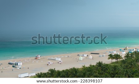 Miami Beach after storm.  Ocean water surface under dark sky. Great impression of distance and solitude Panorama to the horizon, view from above.