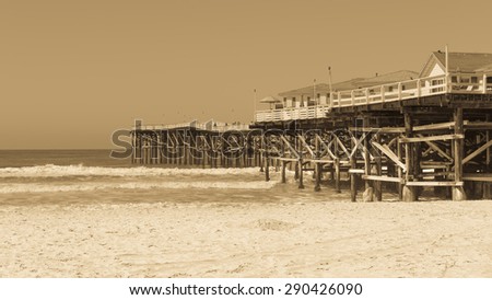 Summer residence on the ocean in black and white. Filter Antic, monochrome