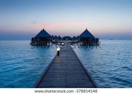 Overwater Bungalow. Ocean in the Maldives. Vacation in luxury hotel