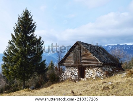 Old barn in the top of the mountain