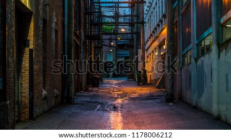 Vancouver, British Columbia - Canada. Empty back alley on one of the streets of Vancouver, British Columbia. Canada.