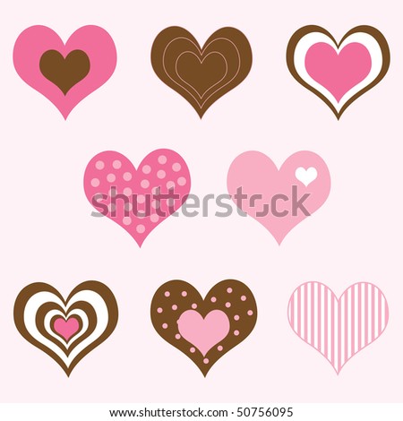 A Set Of Pink And Brown Hearts A Set Of Pink And Brown Hearts Stock Vector