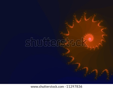 Nautilus-type of spiral of reds and oranges against black, abstract fractal illustration
