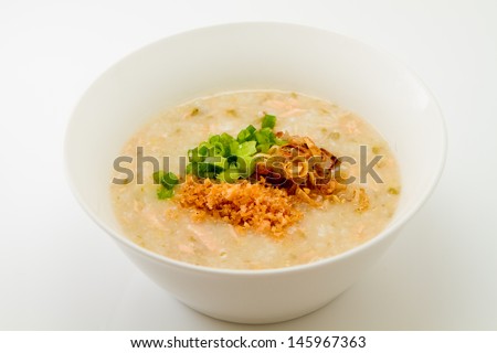 Salmon soup, made from sliced salmon and rice soup