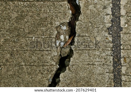 close up of crack cement road