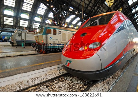Milan, Italy - November 26: New High Speed Train Freccia Rossa Connecting Milan Central Station To Bologna Central Station, November 26, 2007 In Milan, Italy.