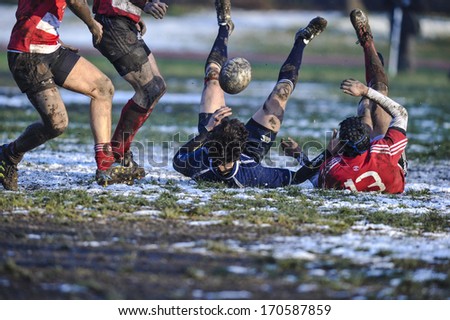 MILAN, ITALY - FEBRUARY 09: amateur Rugby match between the Milanese team A.S.R. Rugby Milano vs Rugby Grande Milano A.S.D.Milan, February 09, 2009.