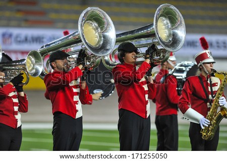 MILAN, ITALY - AUGUST 31: a Marching Band performs before the American Football match Italy vs Spain, valid for the European Cup, Milan, August 31,2013.